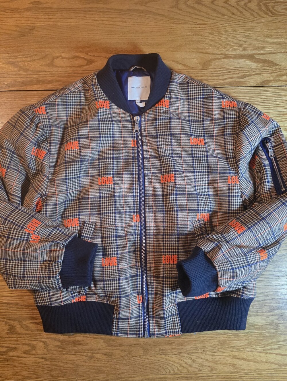 Anthropologie Avec Les Filles Plaid LOVE Bomber Jacket Women’s Medium